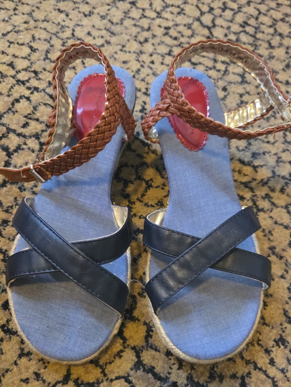 Tommy Hilfiger Navy and Brown Braided Ankle Strap Kids Sandals